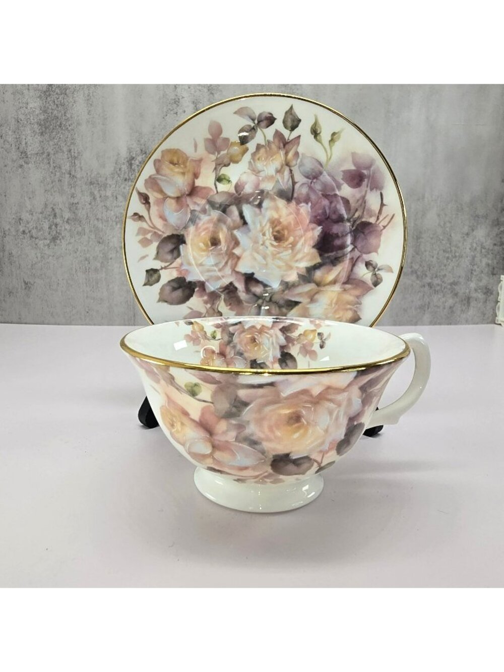 Royale Staffordshire Tea Cup & Saucer Garden Floral Patrician VL5110